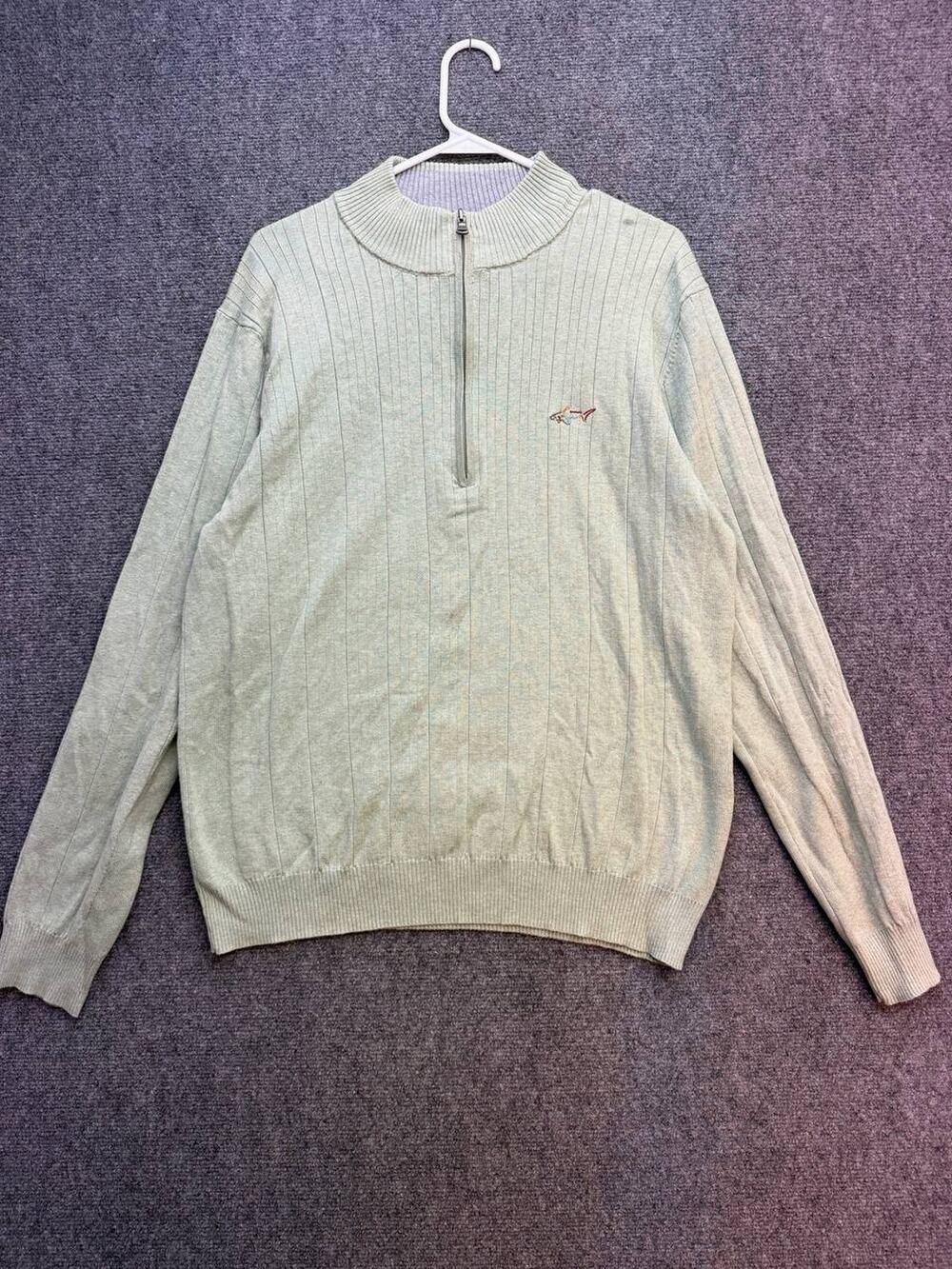 Greg Norman Tasso Elba Mens L Sage 1/4 Zip Cotton Blend Golf Sweater NWT